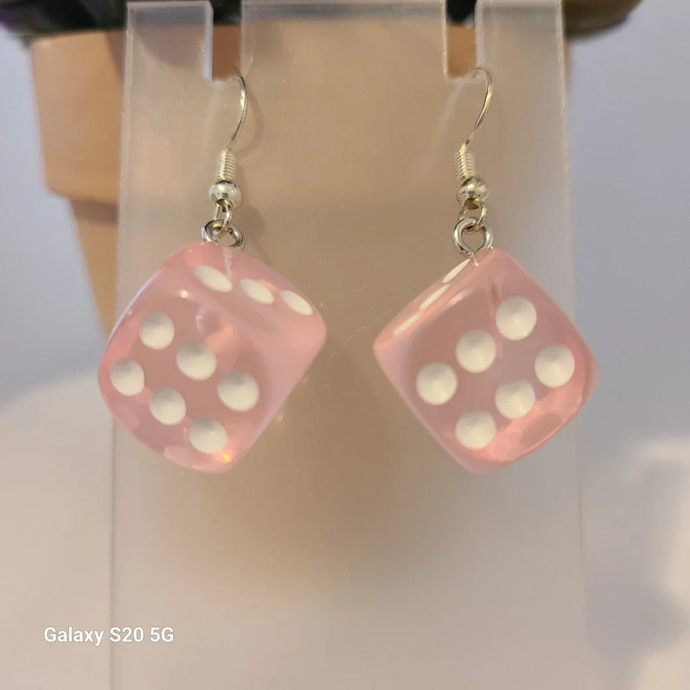 Handmade‎ Pink Dice Dangle Earrings Fun Novelty Jewelry for Women NEW Gifts